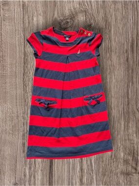 Girls Nautica Red and Blue Striped Dress Size Medium 8/10